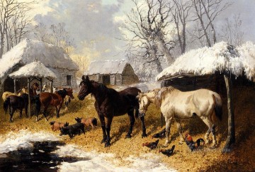 A Farmyard Scene In Winter John Frederick Herring Jr horse Oil Paintings